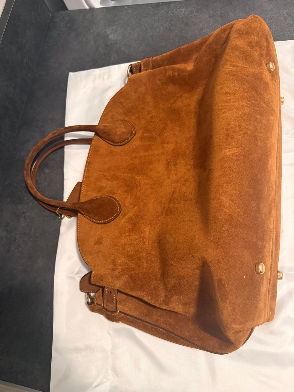 Coach Soft Empire Carryall 40 in Suede Chestnut Brown - Picture 2 of 11